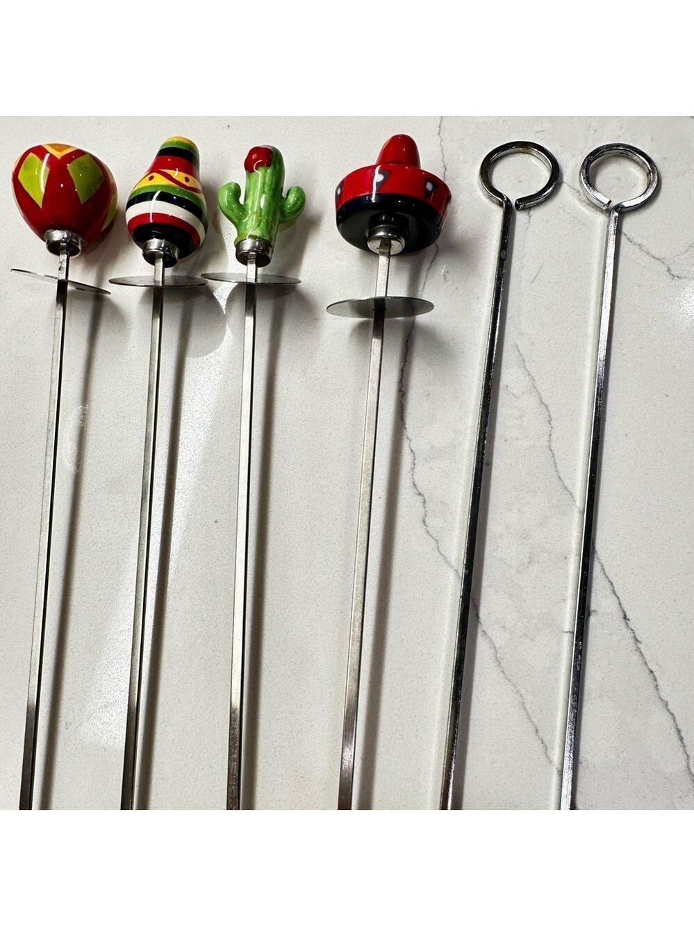 Vibrant Southwestern Theme BBQ Skewers Cactus, Sombrero, Maracas Set of 4 + 2